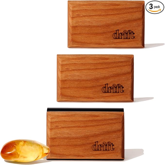 Drift Car Air Freshener - The Original Wood Air Freshener - Car Odor Eliminator - Long Lasting Scent - Metal Clip - Essential Oils - Clean Ingredients - Amber Scent 3 Pack Starter Kit - CLIP INCLUDED