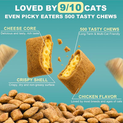 L-Lysine Chews for Cats 500 Chews, with Colostrum & Omega-3s for Soothes Sneezing, Runny Nose & Itchy Skin, for All Ages & Breeds Cats