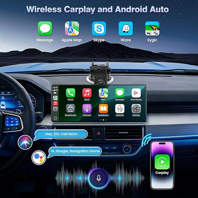 Carplay Screen for Car, 10.26'' Upgrade Wireless CarPlay & Android Auto Car Play Screen with OTA Updates,1080P Backup Cam (with a Cam Bracket), GPS Navigation, Voice Control for All Vehicles