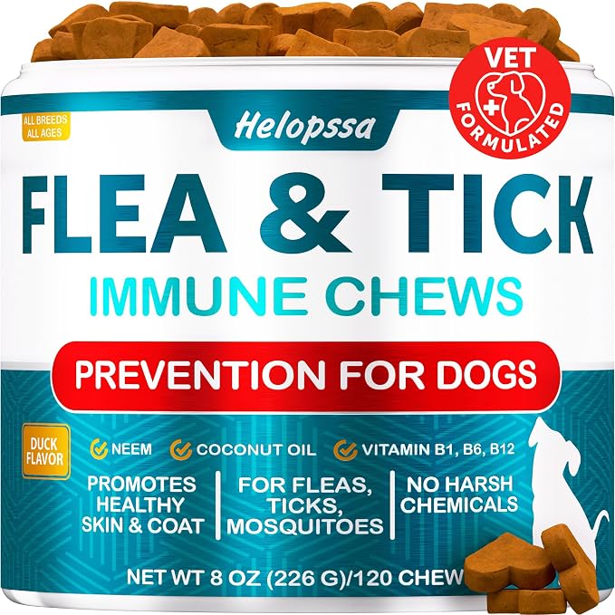 Flea and Tick Prevention for Dogs - No Harsh Chemicals - Natural Answer to Collars, Drops, Sprays - Dog Flea and Tick Treatment - Oral Chewables with Neem, Coconut, Salmon Oil - 120 Soft Duck Chews