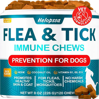 Flea and Tick Prevention for Dogs - No Harsh Chemicals - Natural Answer to Collars, Drops, Sprays - Dog Flea and Tick Treatment - Oral Chewables with Neem, Coconut, Salmon Oil - 120 Soft Duck Chews