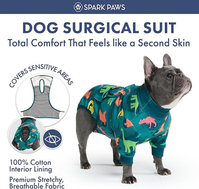Spark Paws Dog Surgery Recovery Suit – Dog Recovery Suit After Surgery, Anti-Lick Dog Onesie, Abdominal Wound Protector, Soft Cone Alternative for Spay Neuter Male Female Pet Recovery - Dinosaurs, 3XL