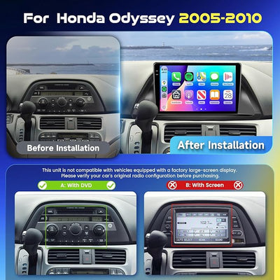 【Android15/4+128G】 Car Radio for Honda Odyssey 2005-2010 with Wireless CarPlay/Android Auto,10.1" in-Cell Touchscreen car Stereo with 5Ghz-WiFi Mirror Link FM/RDS Radio GPS Bluetooth AHD Camera