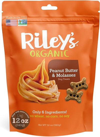 Riley's Dog Biscuits - Organic & Crunchy Small Dog Treats for Training and Reward - All Natural Bone Biscuits Made in USA - 12oz, Peanut Butter