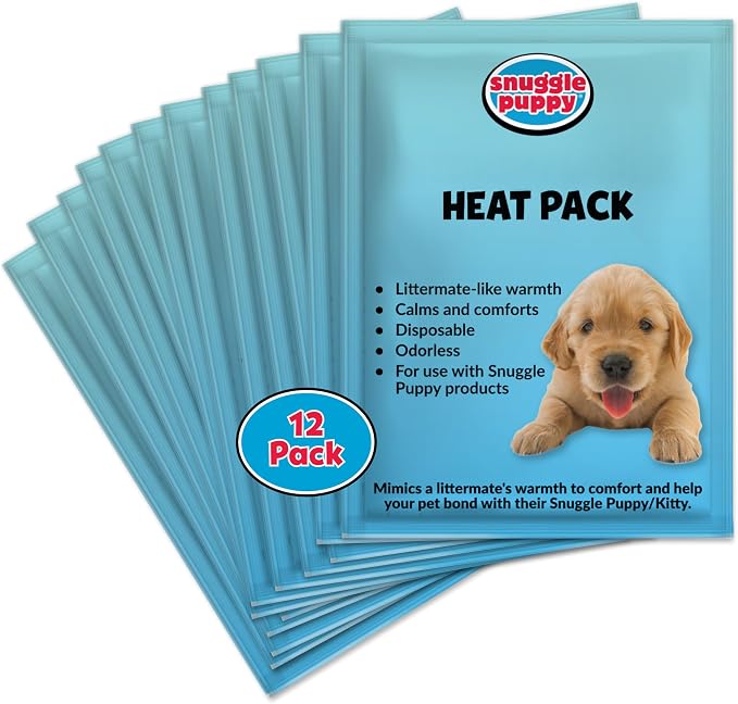 Snuggle Puppy Replacement Heat Packs for Dogs (12 Count) - Disposable Pet Comfort Warmers for Puppy Anxiety Relief - Odorless, Non-Toxic, All Natural - Fits All Snuggle Puppy Styles