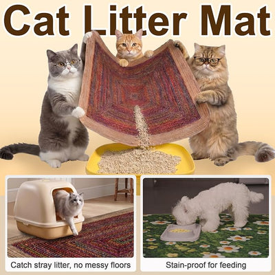 Cat Litter Mat 2 Pack, 24"x36" Litter Trapping Mats for Litter Box, Non-Slip, Super Absorbent & Urine Proof, Machine Washable, Reusable Pee Pads for Cats, Dogs, Rabbits and Guinea Pigs