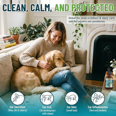 VICSOM Dog Ear Infection Treatment Drops, Natural Dog Ear Cleaner Ear Drops for Itch Relief, Support Wax, Odor & Yeast Infection, Dog Ear Cleaning Solution with Ozonated Olive Oil, 60ml