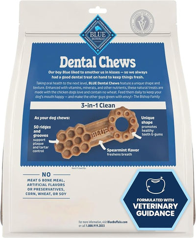 Blue Buffalo Dental Chews Medium Natural Dog Treats, Chicken & Spearmint 23-oz Bag (28 Count) (Pack of 3)