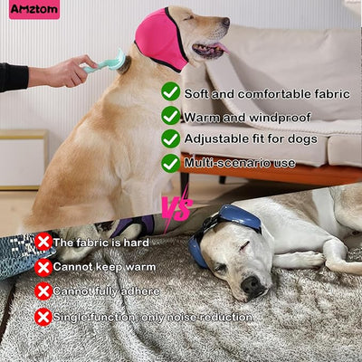 Dog Ear Covers for Grooming,Bathing & Blow Drying,No Shake Ear Wraps Anxiety Relief,Adjustable Quiet Ears for Dogs Comfort Calming Hood for Thunderstorms,Fireworks,Pink,L