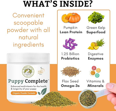 Wholistic Pet Organics Puppy Vitamins - Dog Multivitamin Powder - Daily Dog Vitamins and Supplements for Homemade Food - Immune System, Skin, Coat & Overall Health - All Breeds of Puppies - 22 Scoops