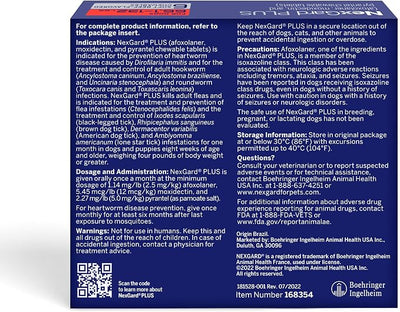 NexGard Plus (afoxolaner, moxidectin, and pyrantel) Flea and Tick Protection & Heartworm Preventive for Dogs Soft Beef Flavored Chewables, 66.1-132 lbs. (Red) 6 Chews (6 Month Supply)