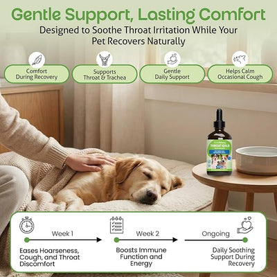Pet Wellbeing Throat Gold for Dogs - Supports Collapsed Trachea & Throat Discomfort with Mullein & Slippery Elm for Kennel Cough - NASC Certified & Vet-Formulated 4 oz Liquid Formula
