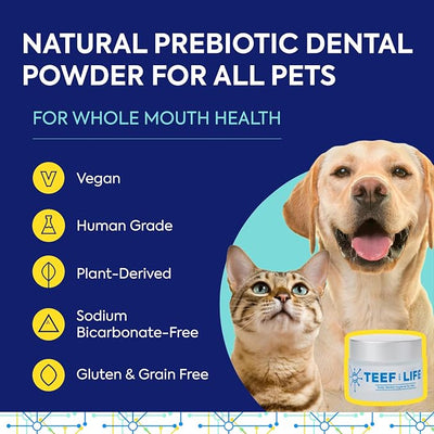 Teef For Life Protektin42+K Plant-Derived Daily Dental Care for All Pets (Sodium-Free), Prebiotic Dental Powder, Naturally Fights Plaque and Tartar, Kit with 90 Servings