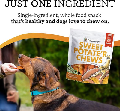 Dr. Harvey's Sweet Potato Chews for Dogs, Dog Treats for Small, Medium, Large Dogs, Natural Dog Snacks for Training, Healthy Teeth, Preventing Bad Breath, and Aggressive Chewers, USA Grown (3 Pack)