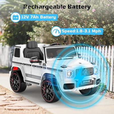 ANPABO Licensed Mercedes-Benz G63 Car for Kids, 12V 7AH Ride on Car w/Parent Remote Control, LED Headlights, Music Player & Horn, Soft Start, Low Battery Prompt, Kids Electric Car (Ivory White)