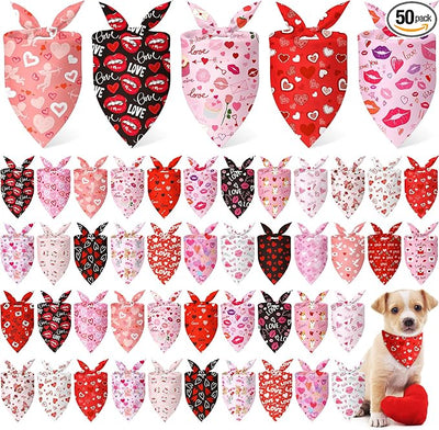 Abbylike 50 Pcs Valentines Day Dog Bandanas Bulk Red and Pink Bandanas for Dogs Triangle Kerchief Bibs Scarf for Pet Romantic Costume Photo Props Accessories Pet Shops Groomers (19.7 x 13.8 x 13.8)