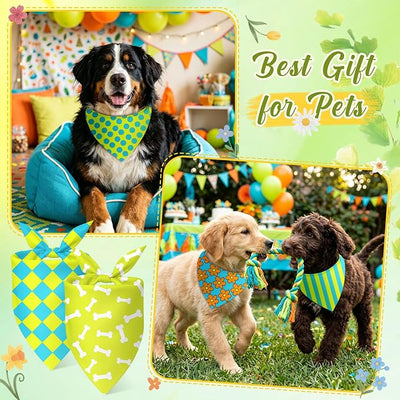 Weewooday 50 Pcs Cartoon Dog Bandana Bulk for Hippie Paw Print Flower Adventure Cute Triangle Soft Dog Bibs Summer Theme Birthday Party Supplies for Small Medium Large Costume 31.5 x 21.7 X21.7 Inch