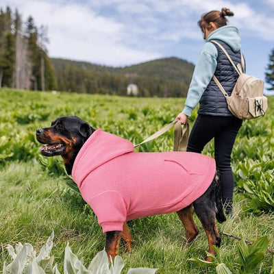 Dog Sweater,Dog Hoodies for Medium Dogs,Warm Fleece Sweatshirt with Hood & Pocket,Leash Hole,Cozy Cold Weather Pet Clothes Pet Sweater for Medium Dogs(Pink,M)