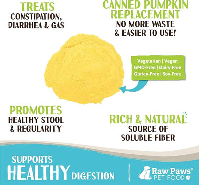 Raw Paws Organic Pumpkin Powder for Dogs & Cats (8-Ounce) - Fiber Digestion | Supplement - Firm Stool - Anal Gland Support - Food Topper Sprinkles - Made in USA - Anti-Scoot - Vegan Gravy - Meal Booster