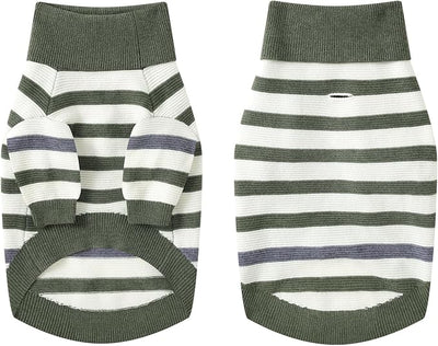 Small Dog Sweater, Knitted Striped Pullover Dog Clothes, Indoor Cozy Stretchy Pajamas for Chihuahua, Bulldog, Dachshund, Pug(Green&White Strip, XXL)