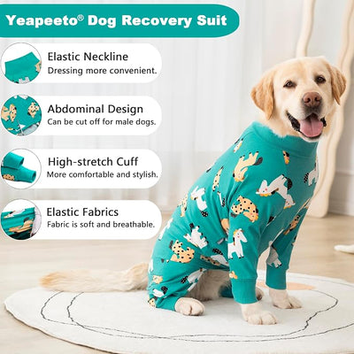 Dog Recovery Suit After Surgery Female Male, Medium Large Dog Neuter Shirt Cone Alternatives Prevent Licking Surgical Onesies (Green Pony, 5X-Large)