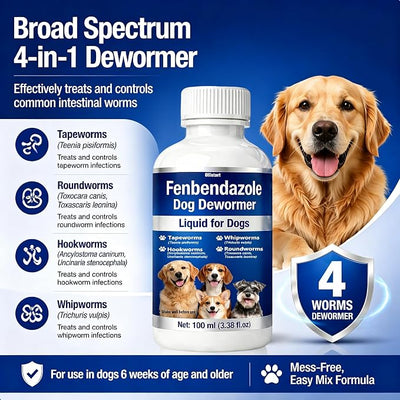 Dewormer for Dog, Fenbendazole Liquid Dog Dewormer, Broad Spectrum for All wormer, Tapeworms, Roundworms, Hookworms, Whipworms, 4 oz