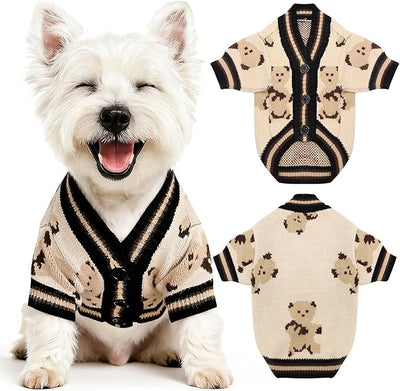 PETCARE Small Dog Sweater Cute Bear Dog Cardigan Coat Clothes for Small Medium Dogs Boy Girl Cat Sweaters Clothes for Cats Only Soft Warm Fall Winter Puppy Knitted Outfits Chihuahua Shih Tzu, Beige