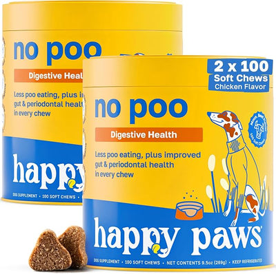 Happy Paws No Poo Chews for Dogs, Poop Eating Coprophagia Deterrent, Probiotics for Dogs with Pumpkin & Enzyme Blend for Digestive Health, Organic, Vegan, Non GMO, Beef Flavor, 200 Count