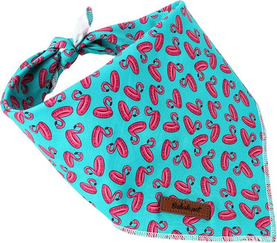 Summer Dog Bandanas Boy Turquoise Flamingo Cotton Washable Comfortable Triangle Dog Scarf Adjustable Pet Bib Kerchief for Small Medium Large Dogs S