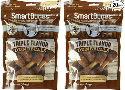 SmartBones Triple Flavor Dumbbells with Peanut Butter,Rawhide-Free Chews for Dogs,(Pack of 20)