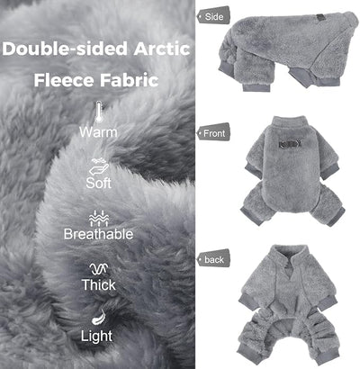 PAWCHIE Dog Fuzzy Velvet Pajamas,Dog Sweater Winter Cloth for Small Dogs Cat,Boy Girl,Pet Jumpsuit, Doggy Apparel for Teacup Yorkie Chihuahua,Grey,XXS