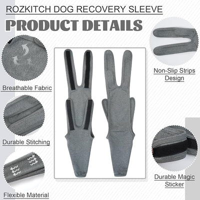 ROZKITCH Dog Leg Covers to Prevent Licking Front Right Left Leg, Pet Prevent Licking Wound Elbow Knee Protector, Dog Recovery Suit Cone Alternative for Sprain ACL CCL Arthritis Joint Care Grey XL