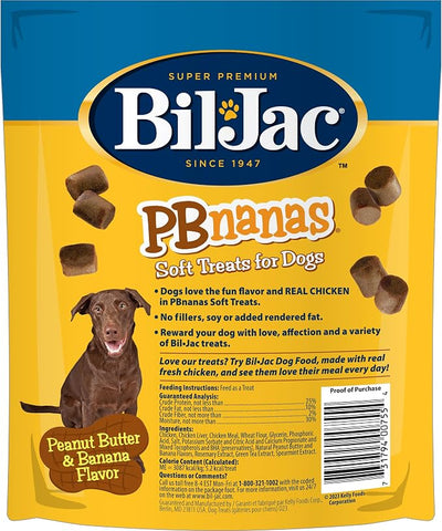Bil-Jac PB-Nanas | The Soft Treat Dogs Can't Stop Begging for | Real Chicken First Ingredient, Peanut Butter & Banana Flavor, Low-Cal Training Rewards for All Breed Sizes | 4 oz