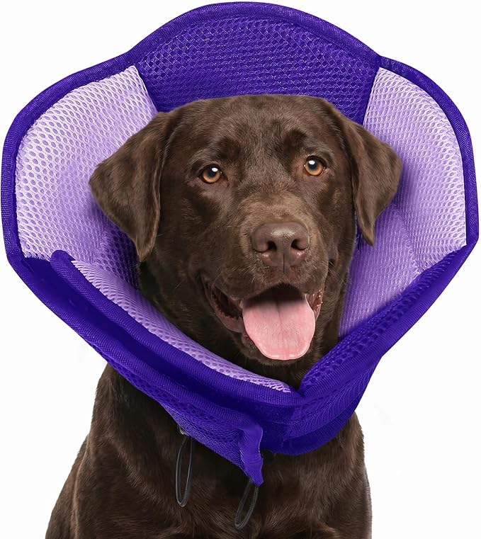 AOFITEE Dog Cone - Foldable Cone for Dogs After Surgery, Adjustable Comfy Cones to Stop Licking, Soft Dog Cone Collar for Large Dogs, Elizabethan Pet E-Collar for Wound Healing, Purple Large