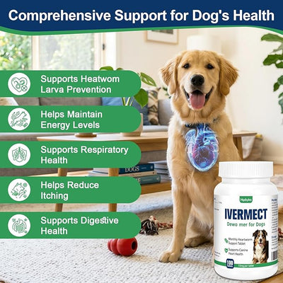 lvermect Tablets for Dog, Supports Canine Heart Wellness, Promotes Circulatory Cardiovascular System, Broad Spectrum Digestive Immune Support, Monthly Wellness Formula, Easy-to-Use Tablets 100 Count