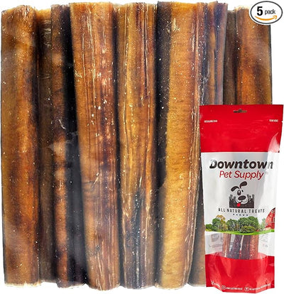 Downtown Pet Supply Jumbo Bully Sticks for Dogs - Natural Beef Chews, Low-Odor & Rawhide-Free, Long Lasting Dog Treats for Aggressive Chewers - Healthy, Safe & Delicious Chews Dogs Love (6" 5 Pack)