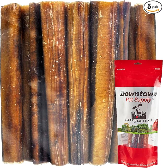 Downtown Pet Supply Jumbo Bully Sticks for Dogs - Natural Beef Chews, Low-Odor & Rawhide-Free, Long Lasting Dog Treats for Aggressive Chewers - Healthy, Safe & Delicious Chews Dogs Love (12" 5 Pack)