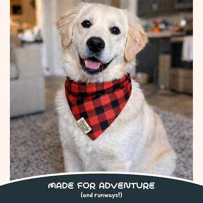 Snap-On Dog Bandana for Small Medium Large Pets, Dogs Cats Adjustable Handkerchief Scarf for Girl & Boy, Funny Cute Puppy Apparel & Accessories (Red N Black, X-Large)