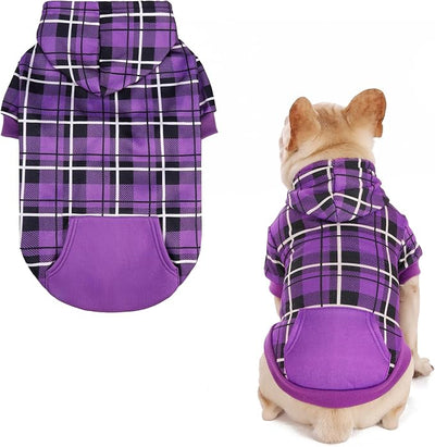 EXPAWLORER Plaid Dog Hoodie - British Style Warm Dog Sweater Shirt with Leash Hole,Pitbull Clothes Outfits,Winter Coat Apparel for All Breeds Puppy Girl Boy-Cat Apparel,Purple Medium
