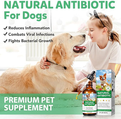 Antibiotics for Dogs, Natural Antibiotics for Dogs, Dog Antibiotics for Infection Supports Immune & Dogs Allergy Relief, Dog Multivitamin UTI Drops Natural Supplement for All Ages & Breeds-2PCS