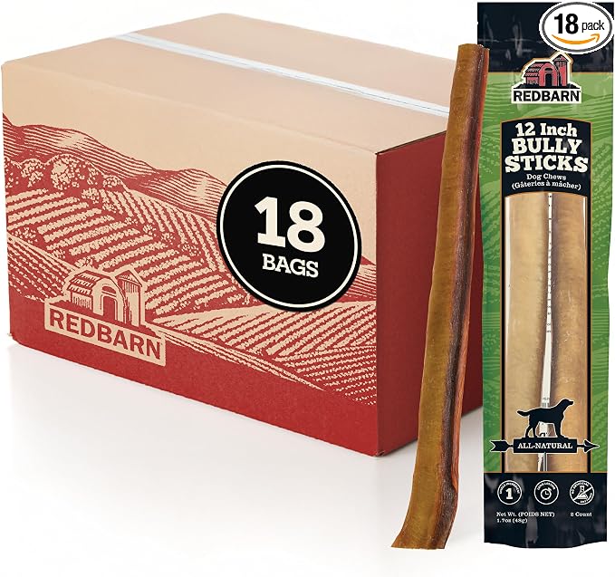 Redbarn Pet Products 12" Bully Sticks Pet Chew Treat, 2-Count, Pack of 18