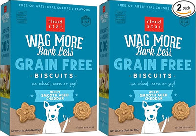 Cloud Star Wag More Bark Less Crunchy Grain Free Dog Treats, Cheddar Cheese, 14 oz. Box (Pack of 2)