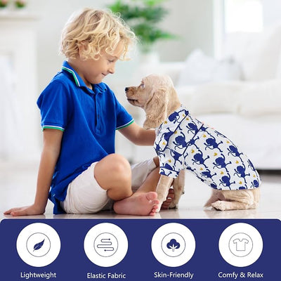 Dog Shirts for Small Dogs Puppy Pajamas Cute Pet Clothes Soft Button Down T Shirt Summer Outfit (Blue Monkey, XS)