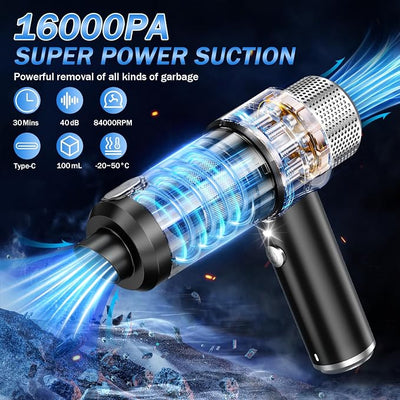 KMM Handheld Car Vacuum Cleaner, 16000PA Hand Held Vacuum Portable Cordless, 2 in 1 Air Duster and Vacuum Cleaner with LED Light, Multi-Nozzles, 120W High Power Mini Vacuum for Home, Pet, Office