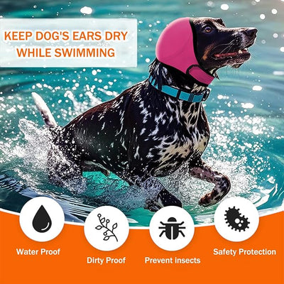 BAMY Swimming Waterproof Dog Ear Caps, Calming Large Dog Ears Cover, Pet Shower Muffs for Ear Protection for Bath for Grooming (Pink, S (Head Circumference 10"-15"))