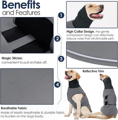 AOFITEE Dog Anxiety Vest, Dog Anxiety Calming Hoodie, Pet Thunder Jacket Calming Shirt for Fireworks, Thunder, Travel, Separation, Noise Block & Ear Protection Recovery