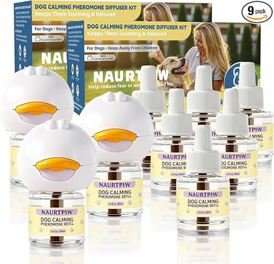 Dog Calming Diffuser – 3 Plug-in + 6 Refills, 180-Day Stress Relief, Dual-Pheromone Formula for Anxiety, Barking, Chewing & Indoor Peeing, Advanced Dog Calming Pheromones Diffuser Kit