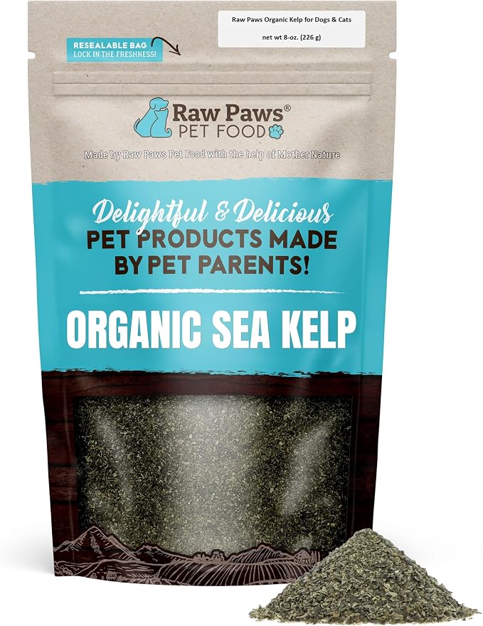 Raw Paws Organic Kelp Powder for Dogs & Cats (8-Ounce) - Supports Thyroid, Digestive & Immune Health - Dried Sea Kelp for Dogs - Seaweed Powder Supplement | Dried Sea Kelp for Dogs - Dental Plaque & Tartar Support - Digestive Health - Immune Support - ...
