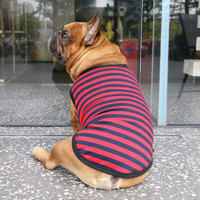 iChoue French Bulldog 100% Breathable Cotton Striped T Shirts Halloween Vest Clothes for Small Dogs Tank Tops Puppy Frenchie Pug English Boston Terrier Pitbull Red Blue Stripes - Medium