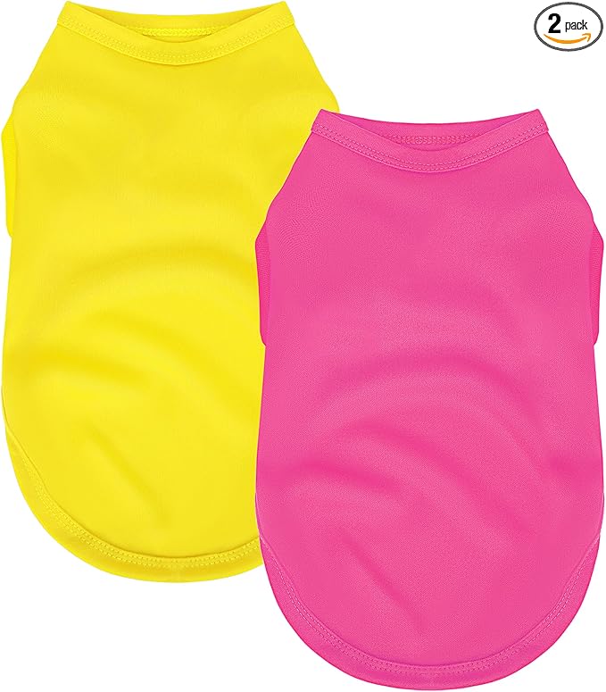 2 Pack Solid Color Dog Shirts - Lightweight, Quick Dry, Breathable Pet T-Shirts for Small to Large Dogs - Stretchy, Durable, Ideal for All Seasons and Holidays.Rose red&Yellow L
